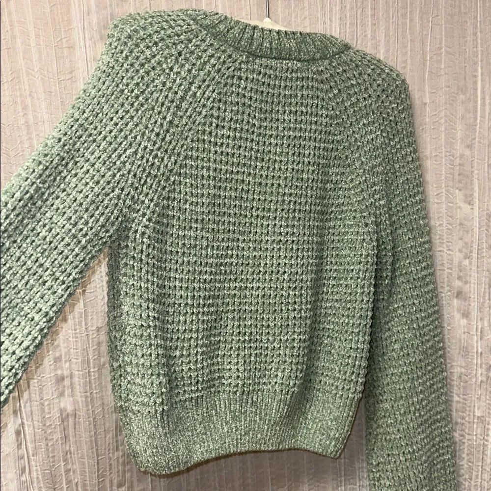 ALTAR’D STATE S Sage Green Chenille Waffle Knit Crew Crop Raglan Sweater - Picture 8 of 13